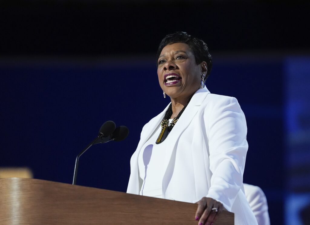 Becky Pringle speaking at the DNC
