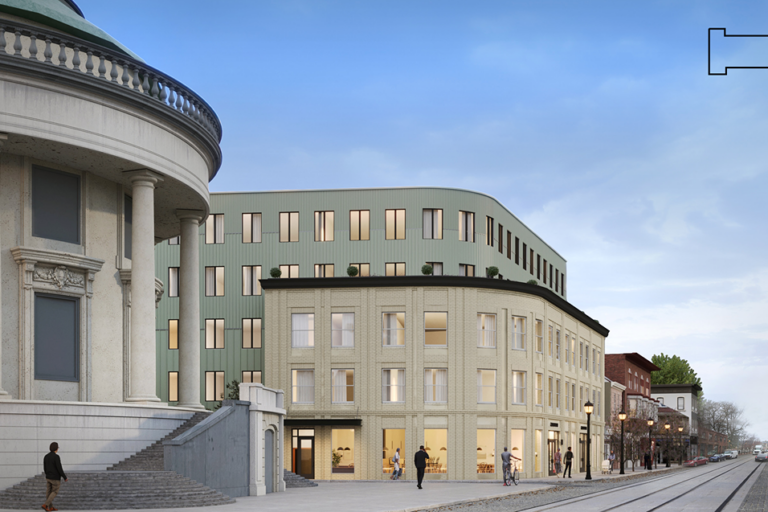 A rendering shows a proposed apartment building along Germantown Avenue