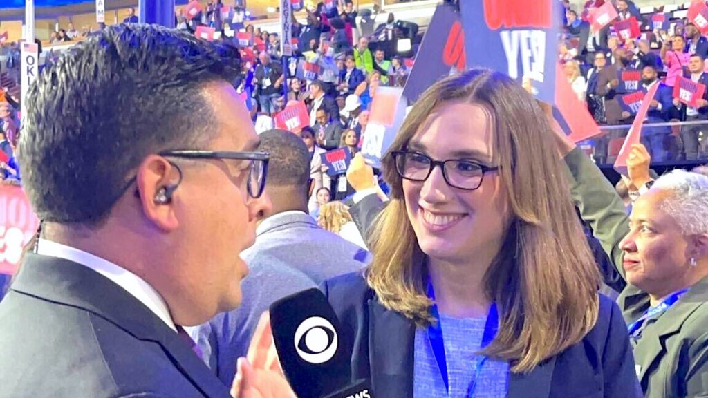 McBride DNC Sarah McBride on the floor at the DNC