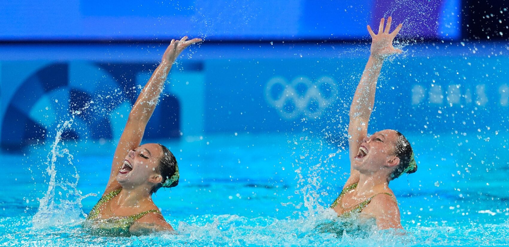United States' Jaime Czarkowski and Megumi Field compete in the duet technical routine of artistic swimming at the 2024 Summer Olympics, Friday, Aug. 9, 2024, in Saint-Denis, France. (AP Photo/Lee Jin-man)