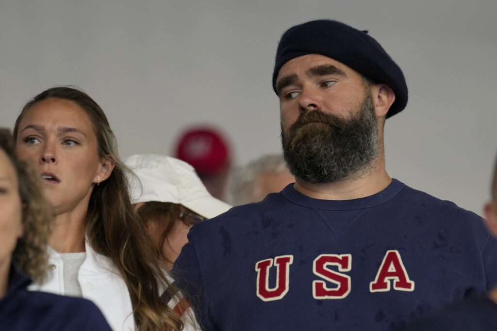 Paris Olympics Field Hockey Jason Kelce in the stands at the olympics