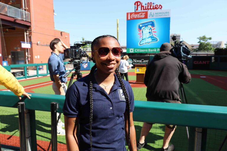 Sarah-Ashley Andrews, School District of Philadelphia, Board of Education member poses at Ring the Bell event at Phillies Citizens Bank Park on August 13, 2024 (Photo Credit: Amanda Fitzpatrick)