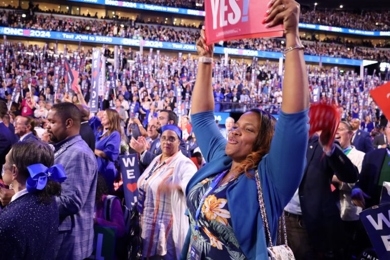 Attendees of the Democratic National Convention's first night (Carmen Russell-Sluchansky/WHYY News)