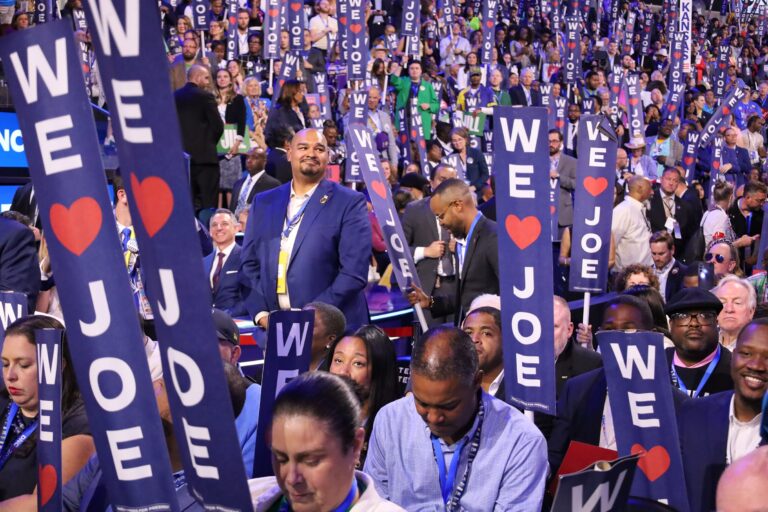 Attendees of the Democratic National Convention's first night (Carmen Russell-Sluchansky/WHYY News)