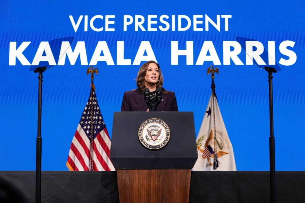 kamala-harris-2024-07-25 Kamala Harris at a podium