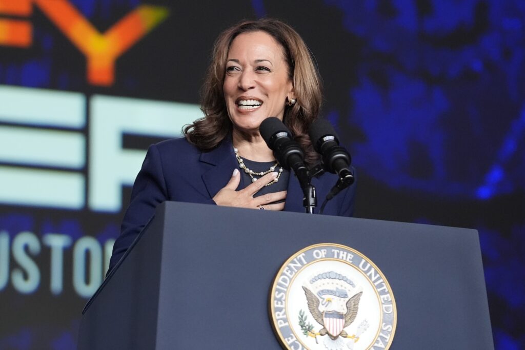 Kamala Harris Vice President Kamala Harris delivers remarks at a Sigma Gamma Rho Sorority gathering in Houston, July 31, 2024, in Houston.
