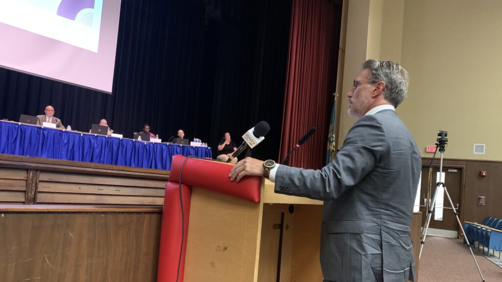 mark-holodick-2024-08-13 Mark Holodick speaks before the Christina school board