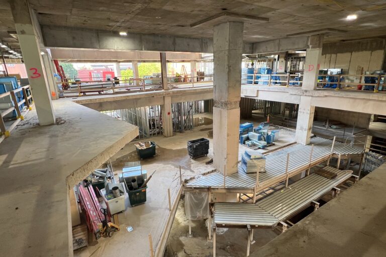 The inside of the building being worked on