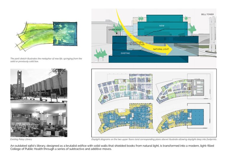sketches show how to get more natural light into the building