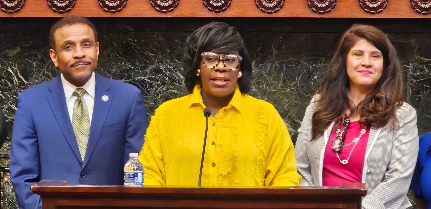 Cherelle Parker speaking at a podium