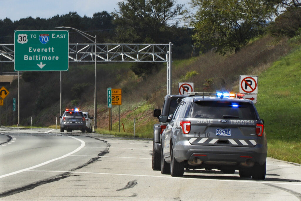 State Police Traffic Stops Pennsylvania State troopers pull over vehicles along the Pennsylvania Turnpik