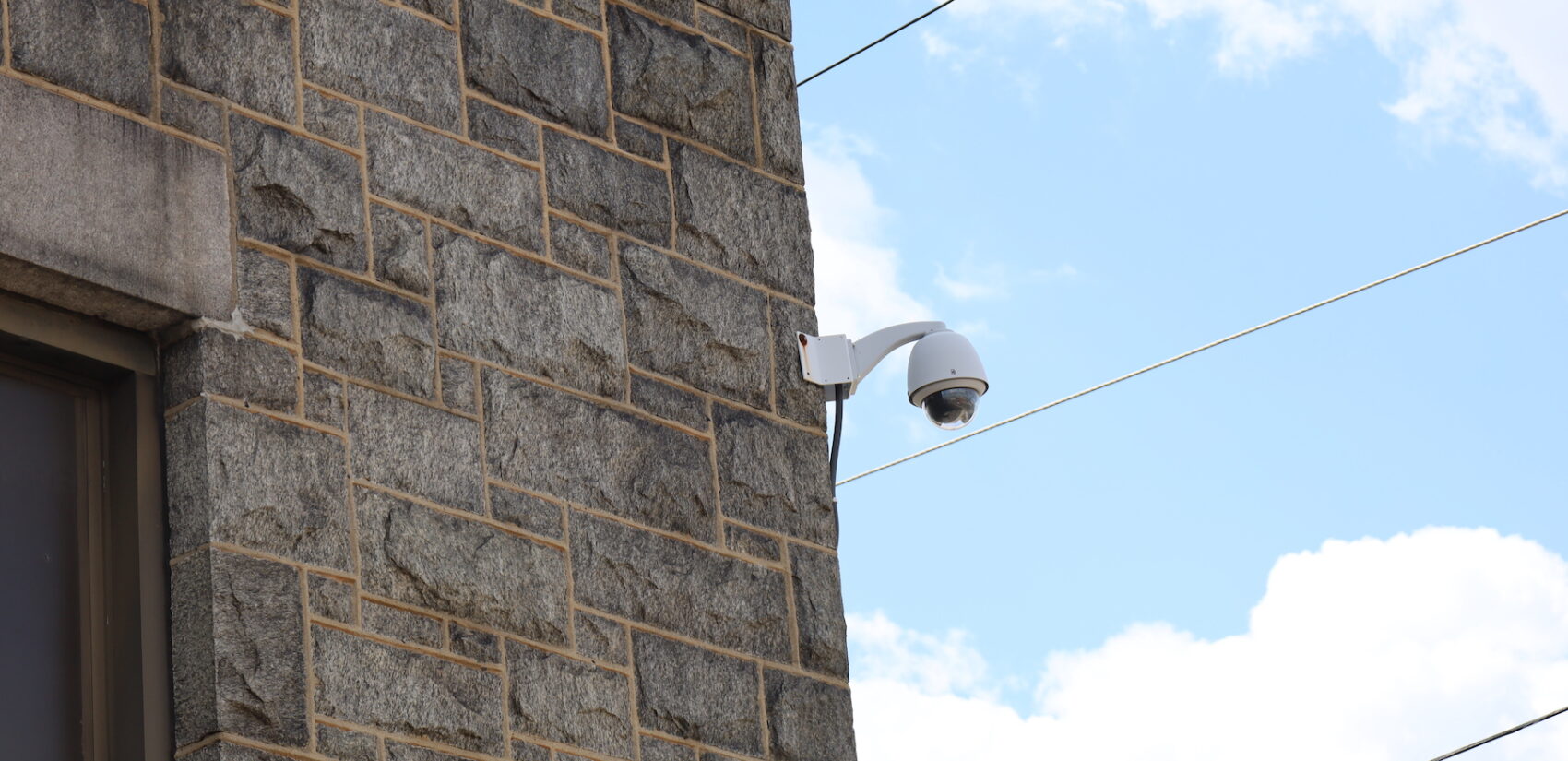 Security camera on the outside of the school building
