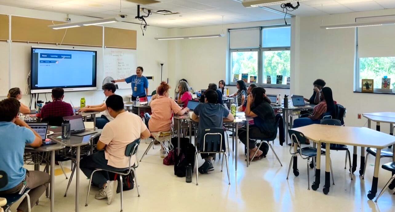 Teachers in a training session