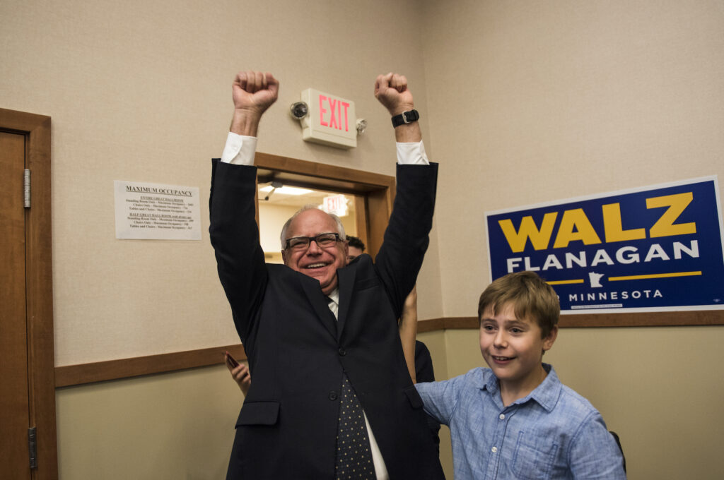 Minnesota Gubernatorial Candidate Rep. Tim Walz Holds Primary Night Event In St. Paul Tim Walz celebrating with his son