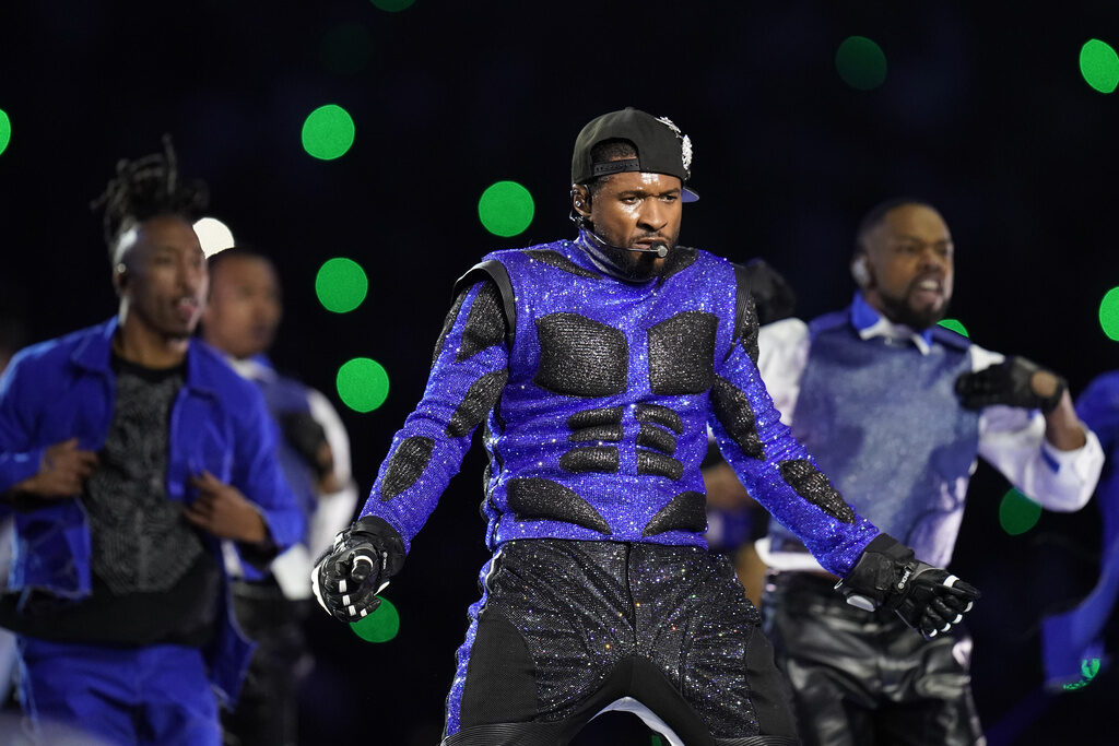 Usher performs at Super Bowl 58