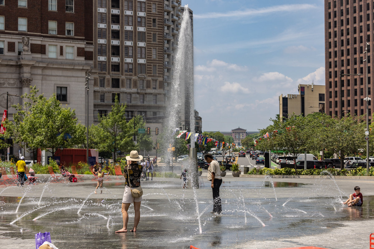 Playing in the fountains
