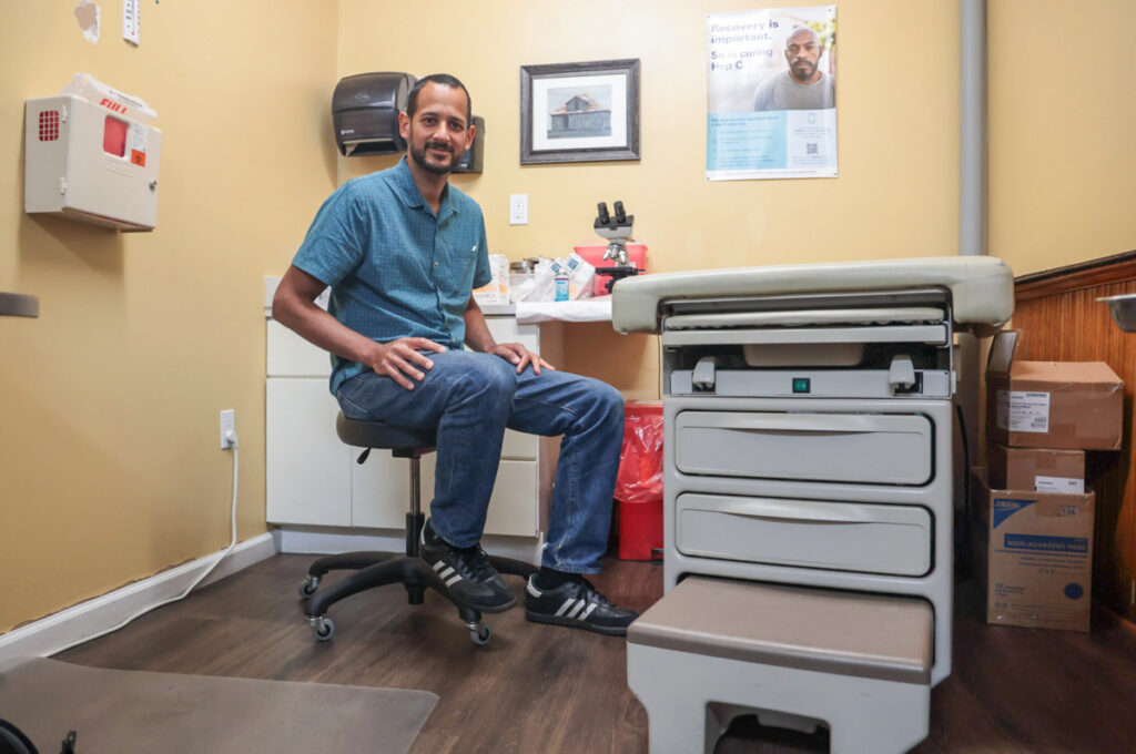 09 24 2024 k paynter sublocade ’23-4 Dr. Serge-Emile Simpson, an emergency physician and clinic doctor, inside one of Prevent Point treatment rooms in 2023. (Kimberly Paynter/WHYY)
