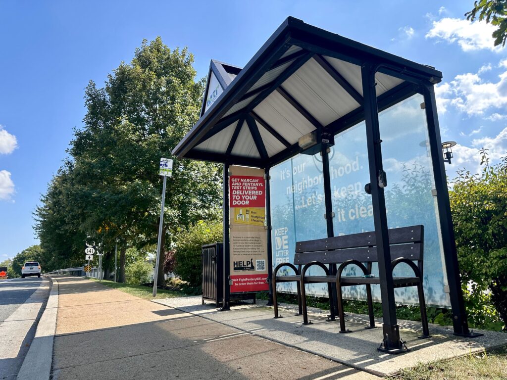 An empty bus stop on Delaware's Route 52 bus route