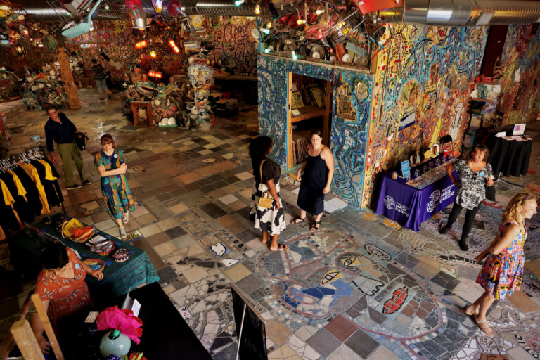 People walk around a new Magic Gardens location in Philadelphia