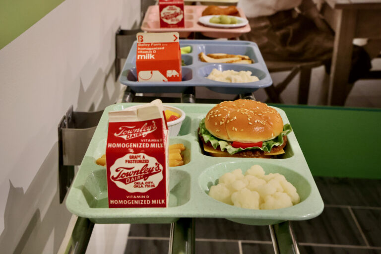 fake lunch trays with good on display