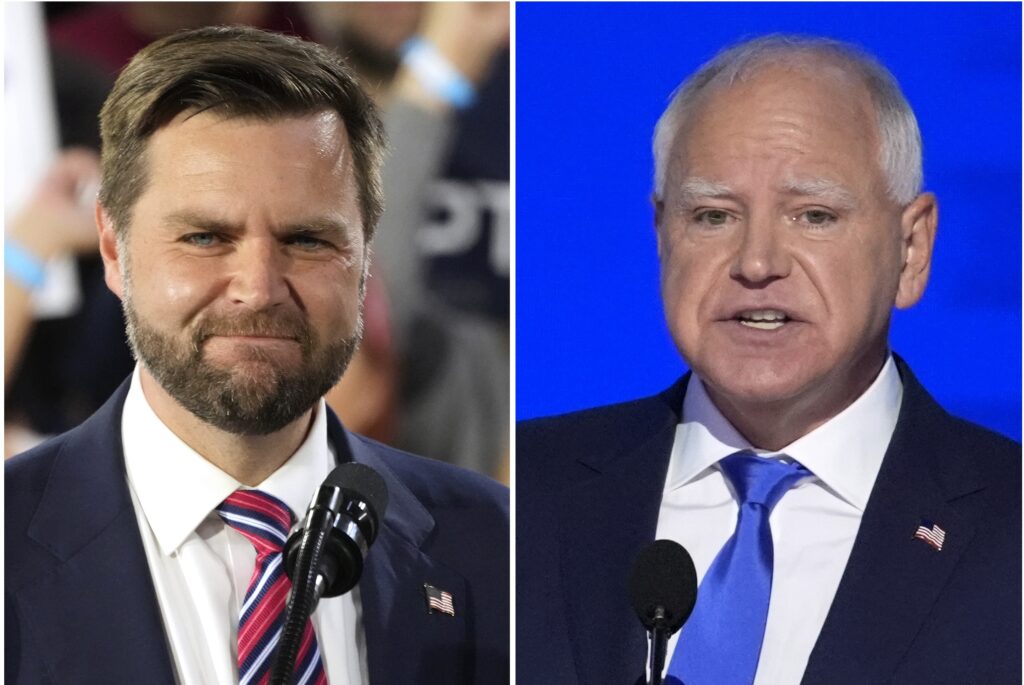 AP Poll Election 2024 VP Candidates JD Vance and Tim Walz