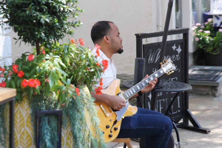 a person plays guitar
