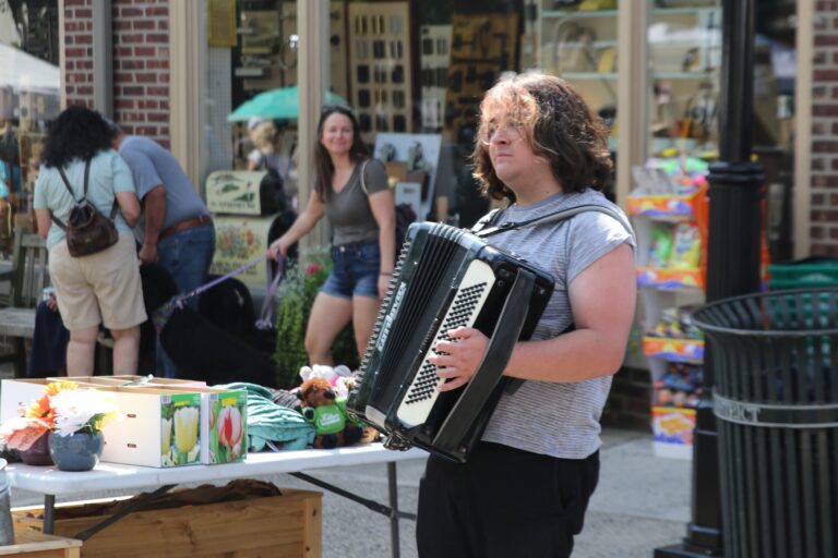 a person plays accordion