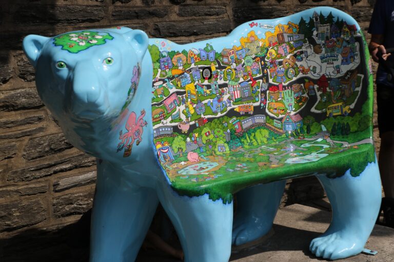 a colorful ceramic bear