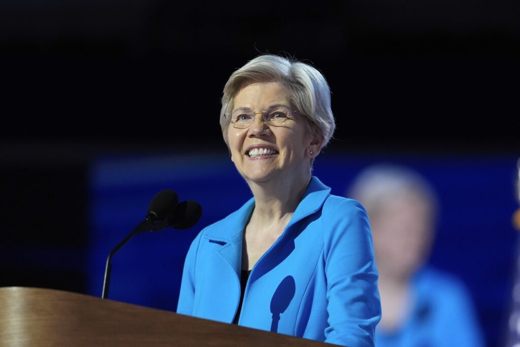 Election 2024 DNC Elizabeth Warren speaking at the DNC