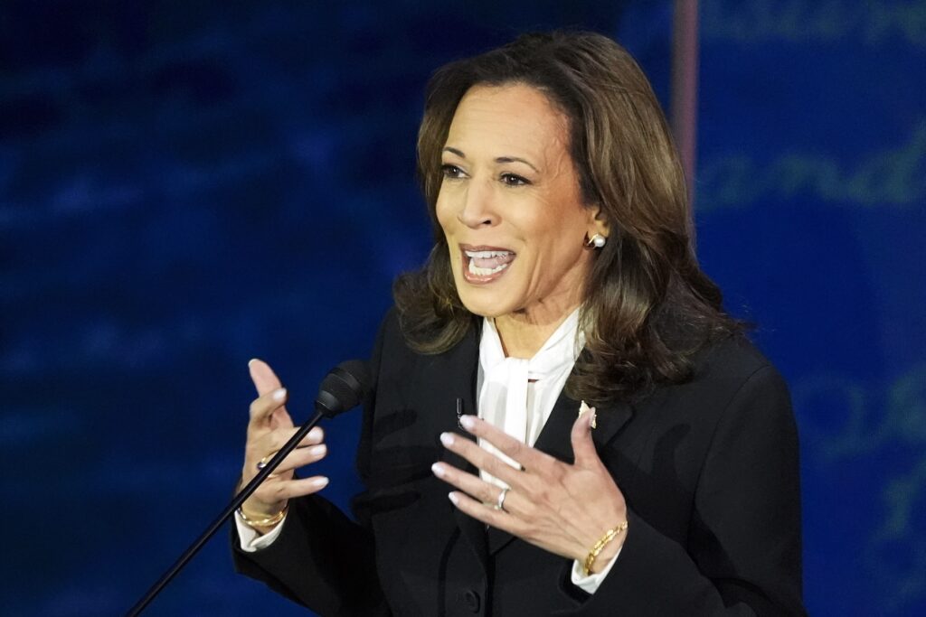Election 2024 Debate Expressions Vice President Kamala Harris speaks