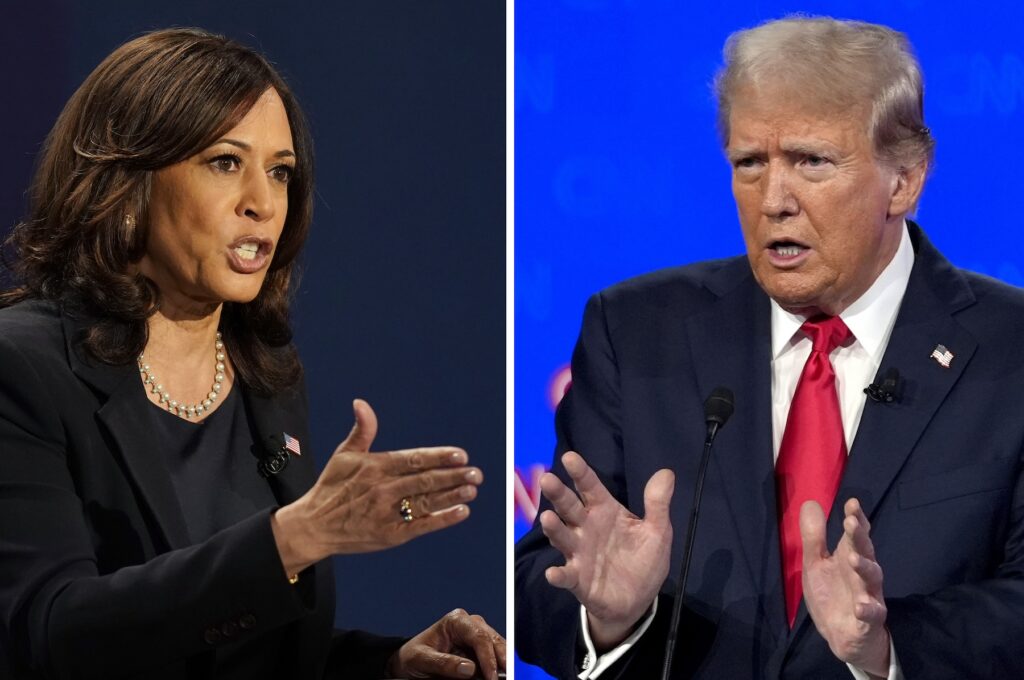 Election 2024 Debate Harris Kamala Harris and Donald Trump speak
