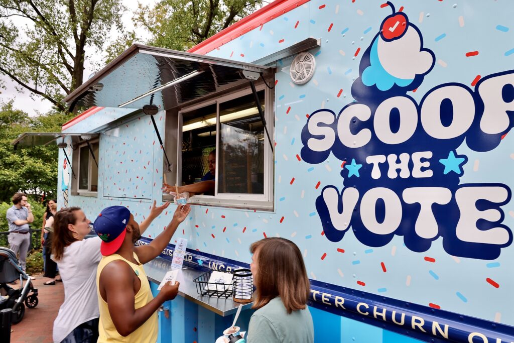 ben-and-jerrys-kamala-harris-franklin-square-philadelphia-4 Potential voters line up at the Scoop the Vote truck