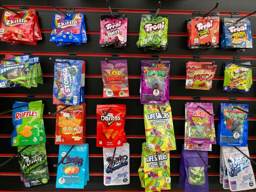 delta-8-snacks-seattle products hanging on a shelf