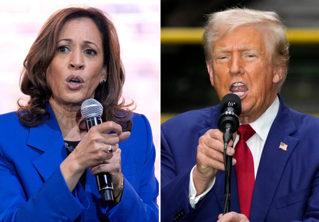 donald-trump-kamala-harris-speaking a side-by-side of Kamala Harris and Donald Trump speaking