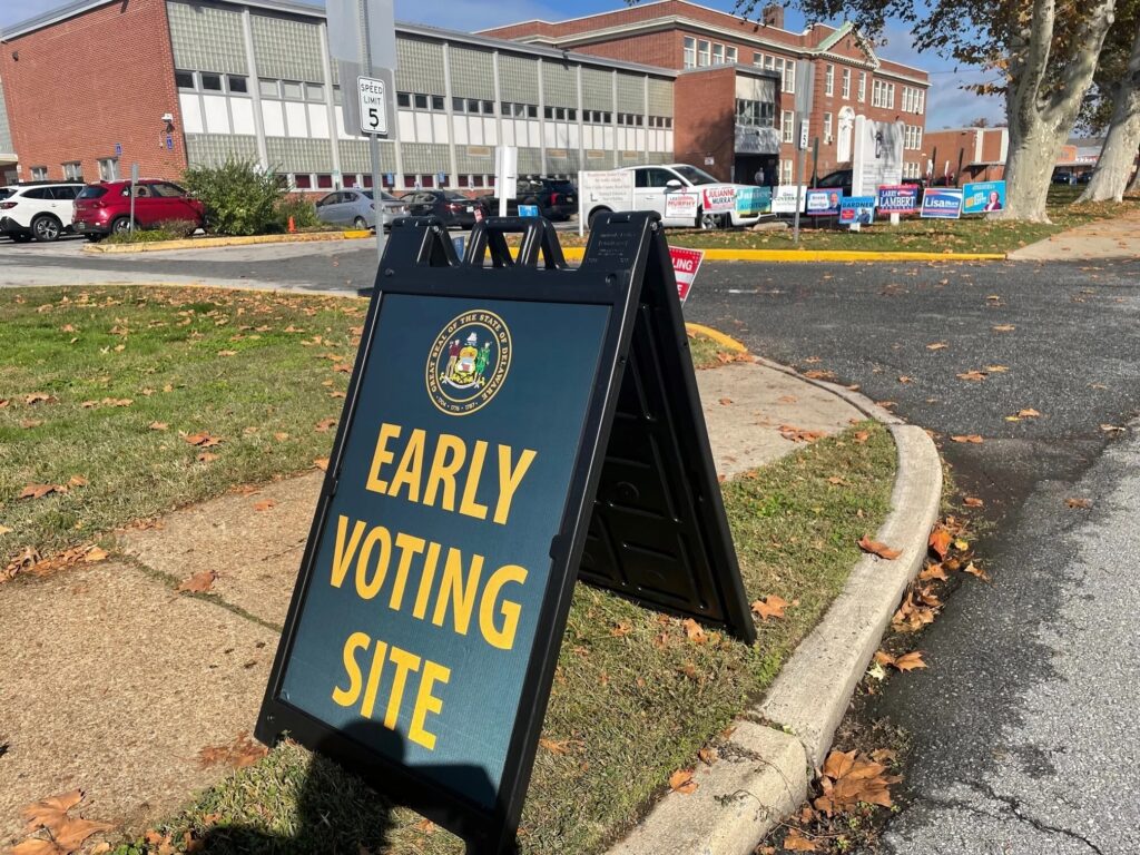 early-voting-in-claymont-c-barrish-2024-09-19 Polling place sign