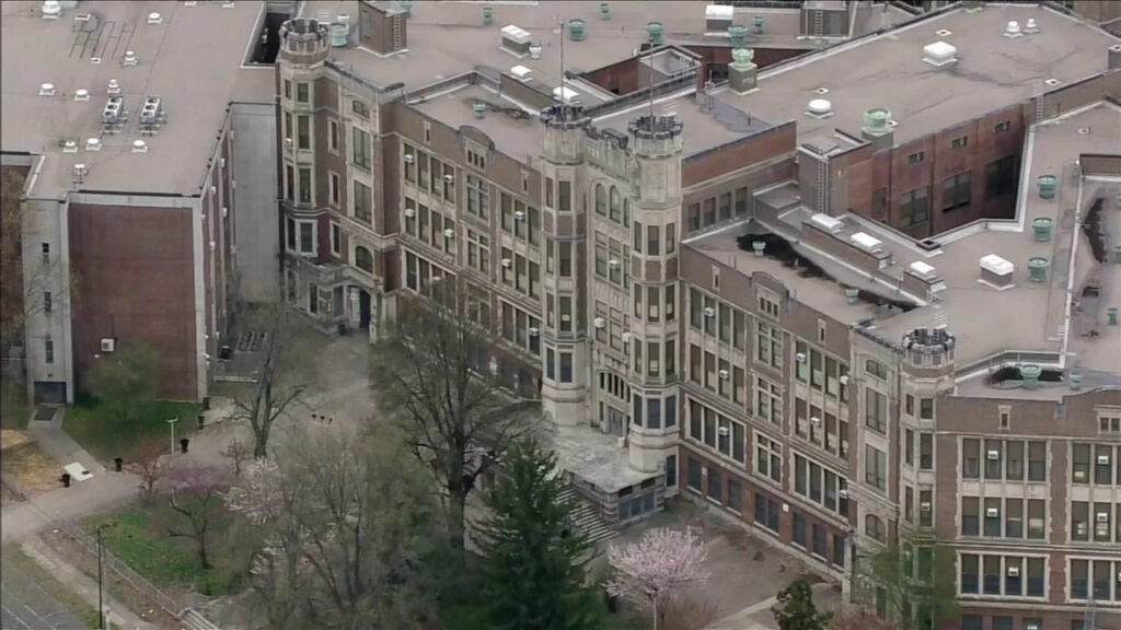 frankford-high-school-6abc-new In 2023, the School District of Philadelphia announced that Frankford High School was expected to remain closed the following school year due to damaged asbestos. (6abc)