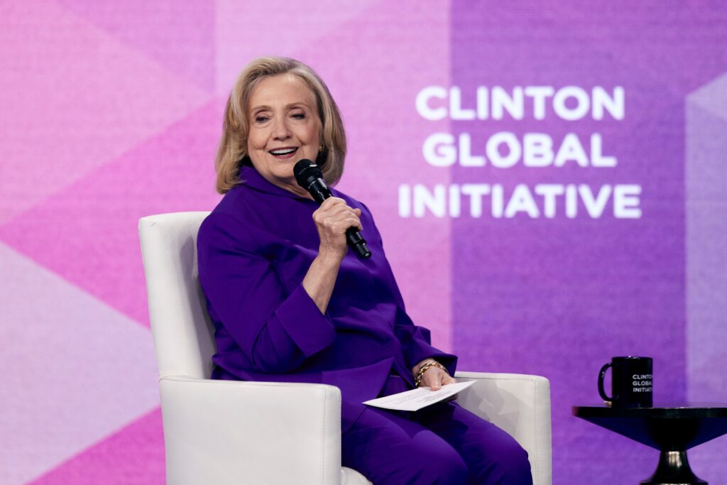 hillary-clinton-2024-09-23 Hillary Clinton sits and speaks