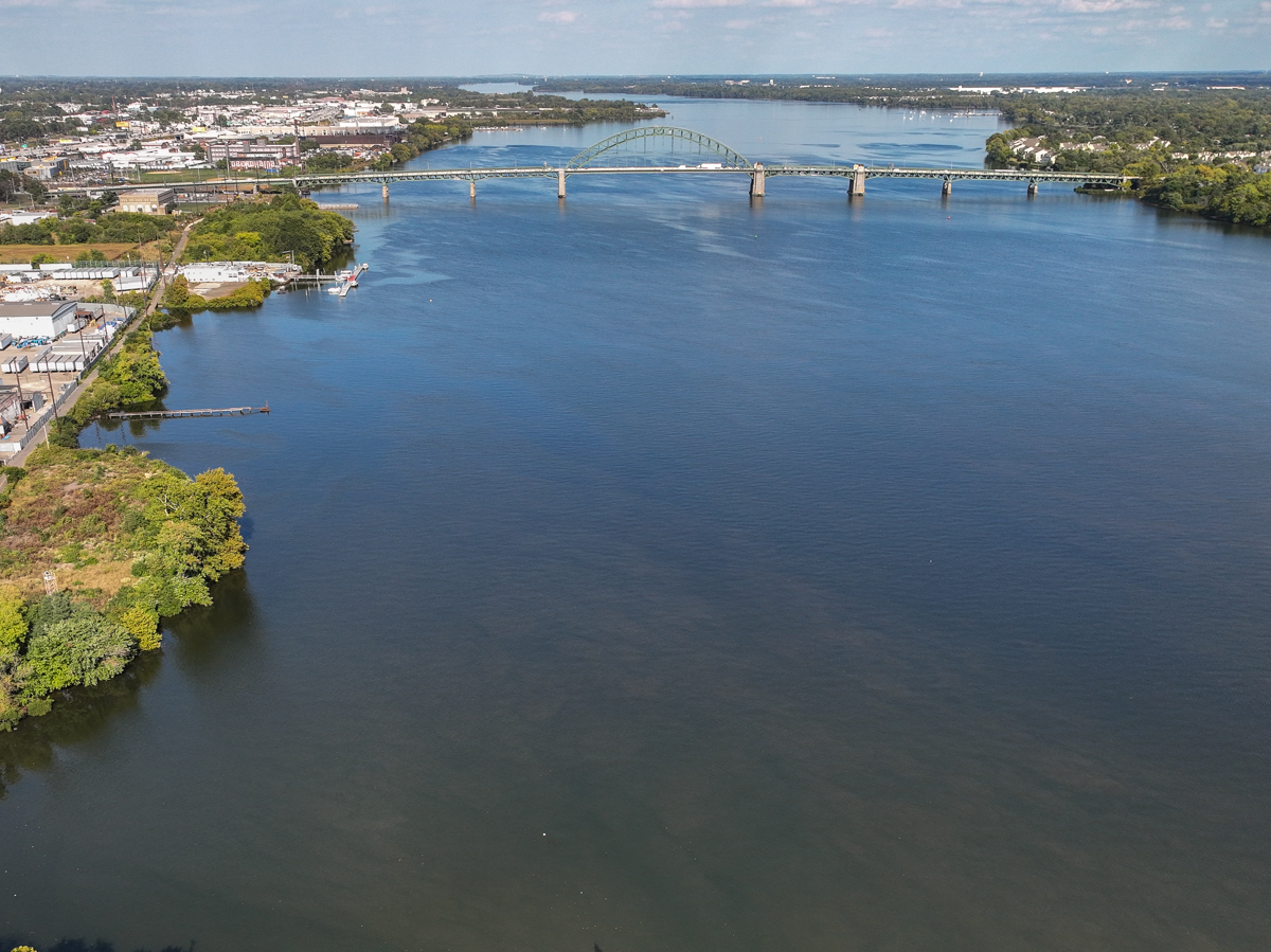 aerial view of The Tacony Bridge