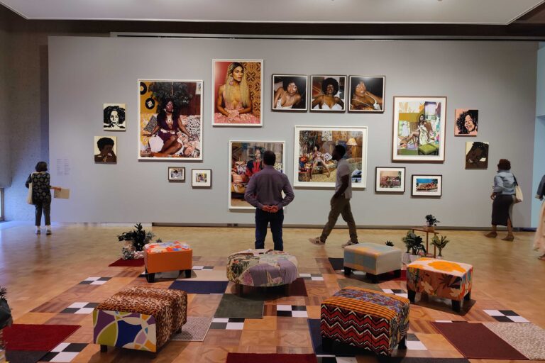 Mickalene Thomas designed furniture and seating areas in a retro 1970s style for 