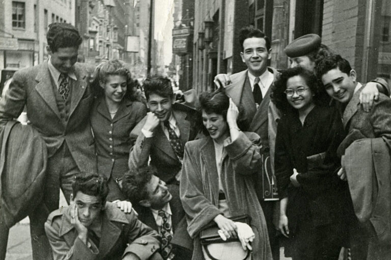 Students in front of the Russian restaurant Balalaika in Sansom Street