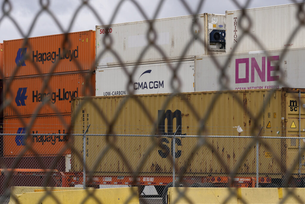 Port Strike Shipping containers are seen at the Packer Avenue Marine Terminal Port during a strike by longshoremen, Tuesday, Oct. 1, 2024, in Philadelphia. (AP Photo/Matt Slocum)