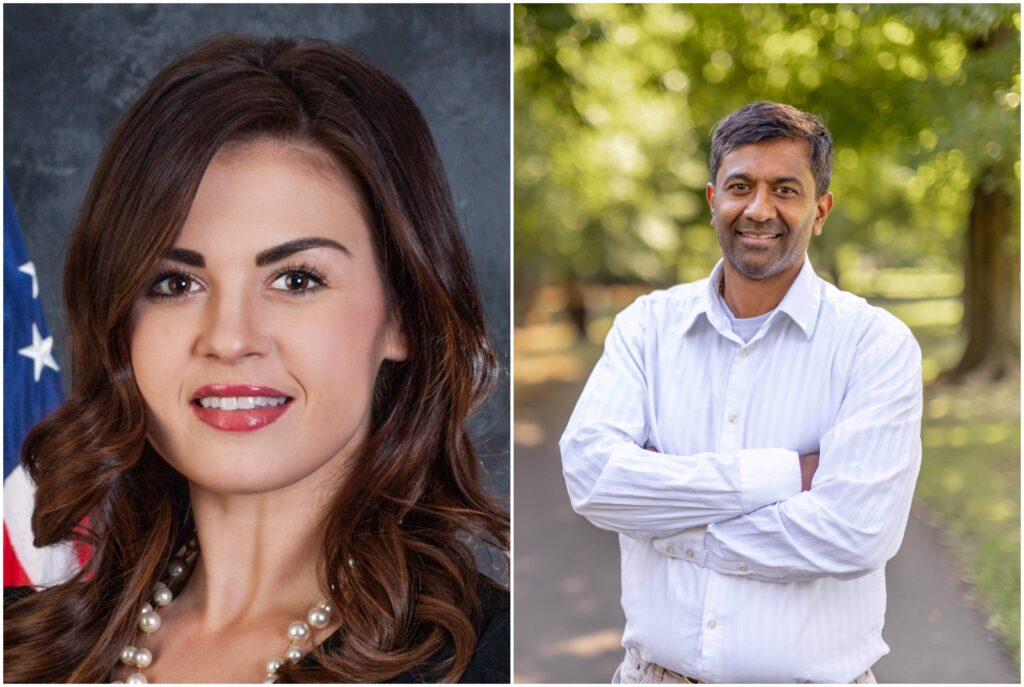 kathleen-Tomlinson-Anand-Patel side-by-side photos of Rep. Tomlinson and Anand Patel