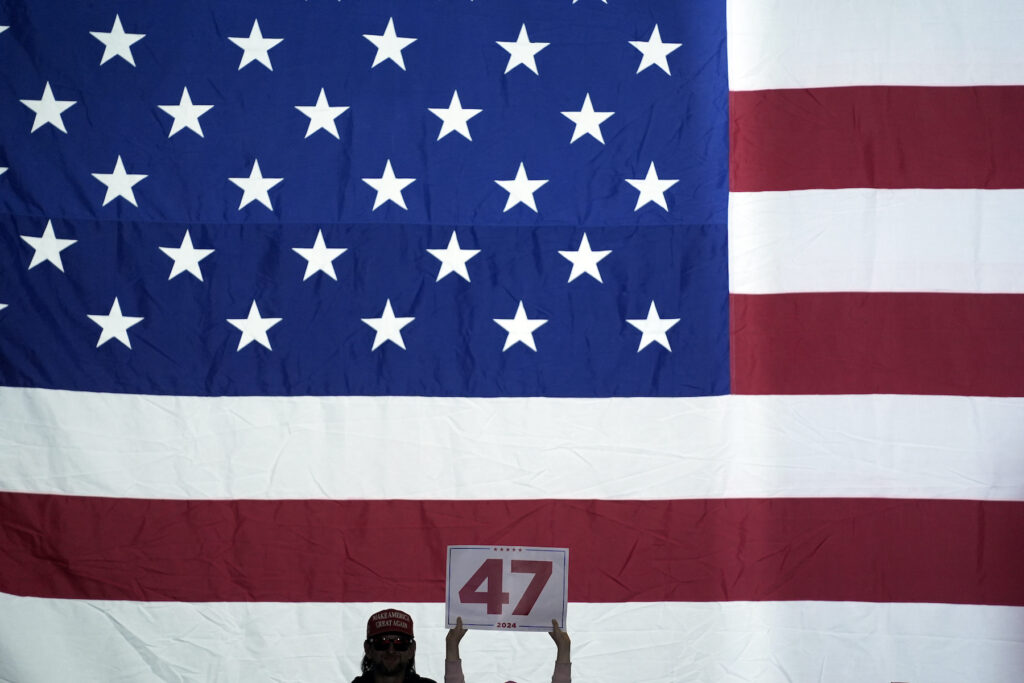Massive American Flag on display at a Trump rally