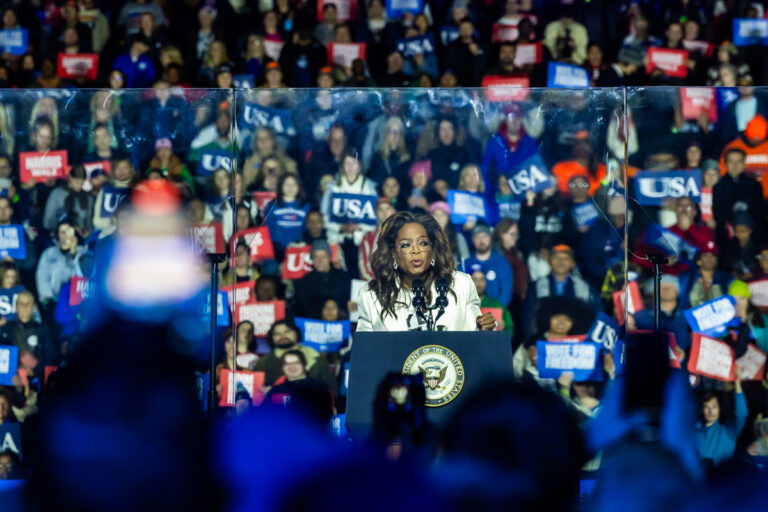 Oprah Winfrey encouraged all U.S. citizens to vote on stage in Philadelphia at rally for Kamala Harris on election eve, November 4, 2024.