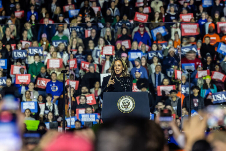 Vice President Kamala Harris rallied in Philadelphia on the eve of the presidential election, November 4, 2024.