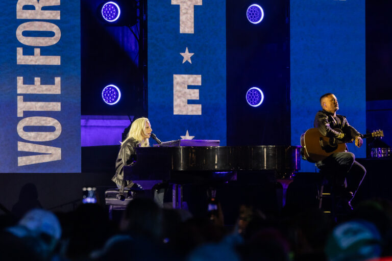 Lady Gaga performed “God Bless America” on stage at a rally for Vice President Kamala Harris on election eve, November 4, 2024.
