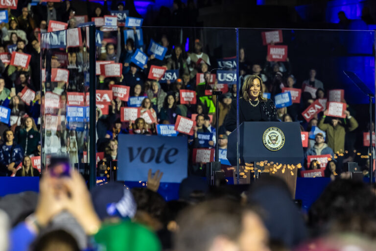 Vice President Kamala Harris rallied in Philadelphia on the eve of the presidential election, November 4, 2024.