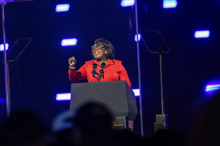 Cherelle Parker speaks onstage