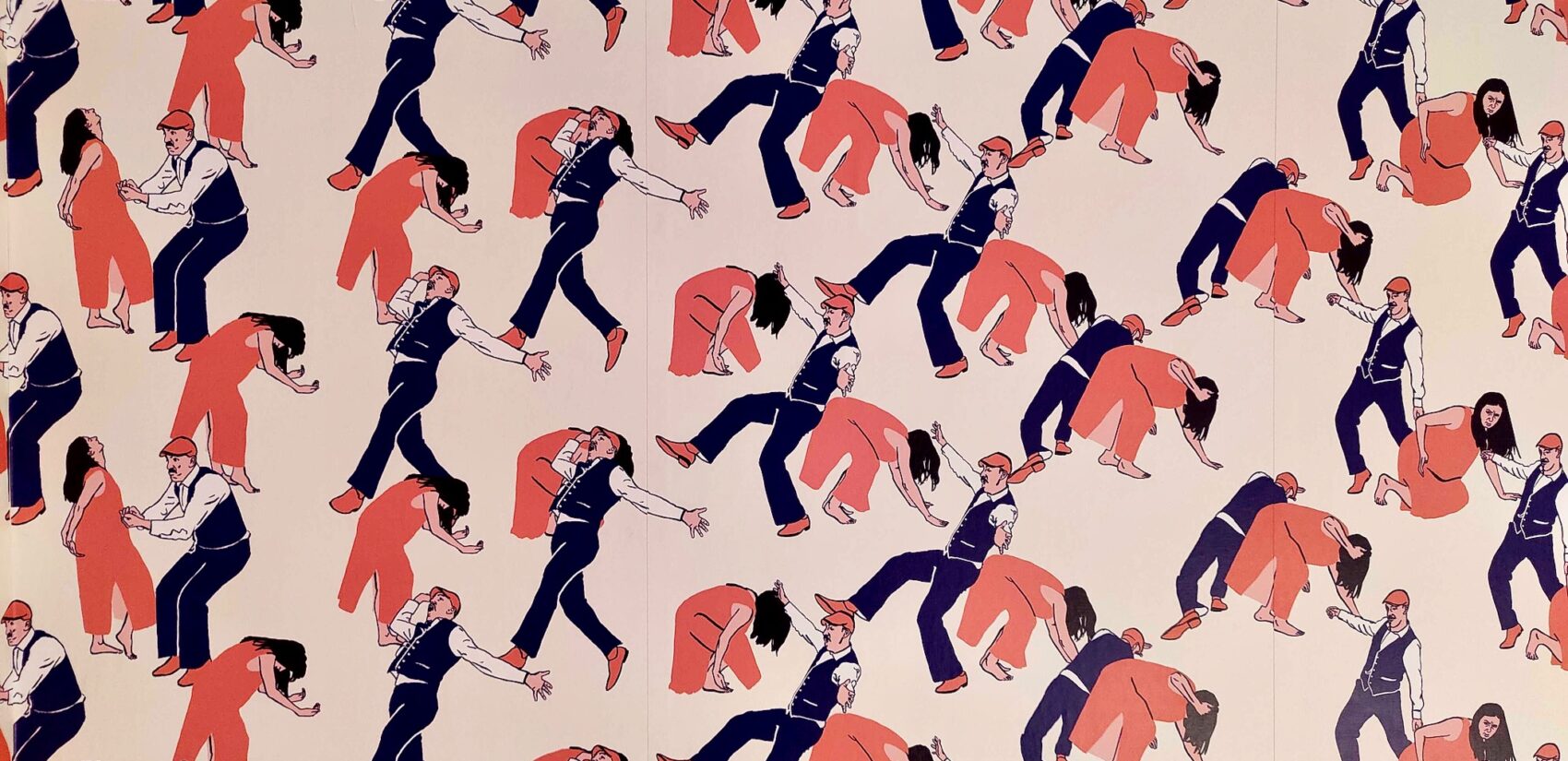 A detail from Philadelphia artist Nick Cassway's wallpaper, ''Above the Sound of Ideologies Clashing.'' (Peter Crimmins/WHYY)