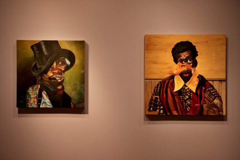 works of art hanging in the exhibit
